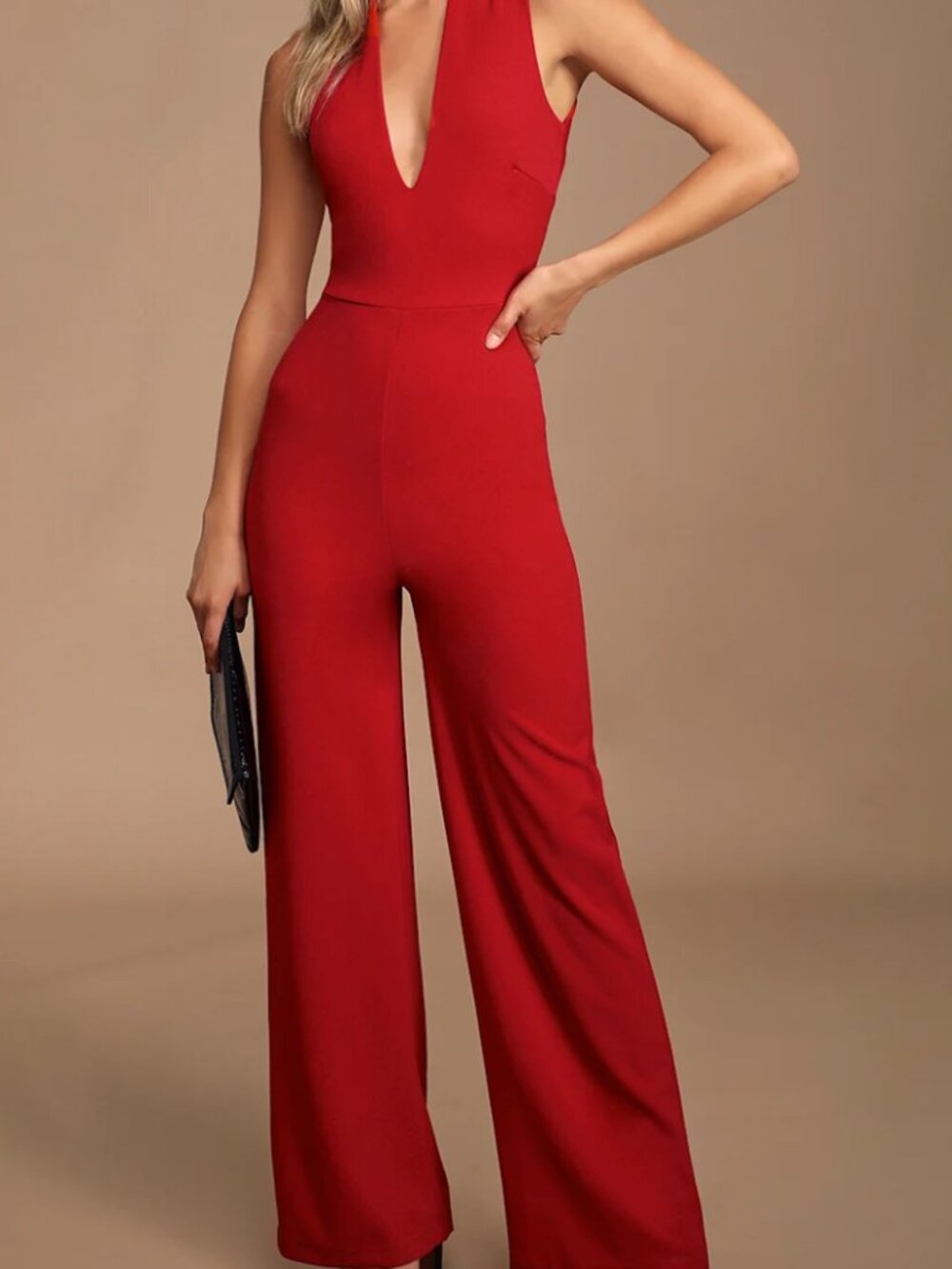 Lulus Red Backless Jumpsuit Size Small